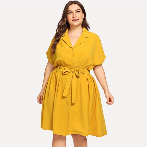 SHEIN Dresses & Skirts - Yellow Button Down Belted Dress Plus XL